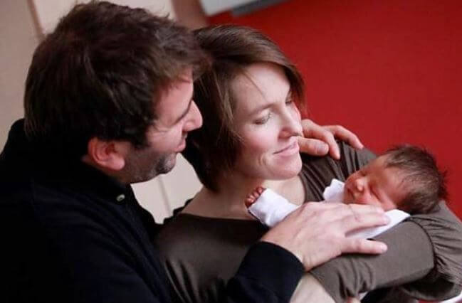 Lalie Bertuzzo’s mother, Justine Henin, and her husband with their newly born baby boy.